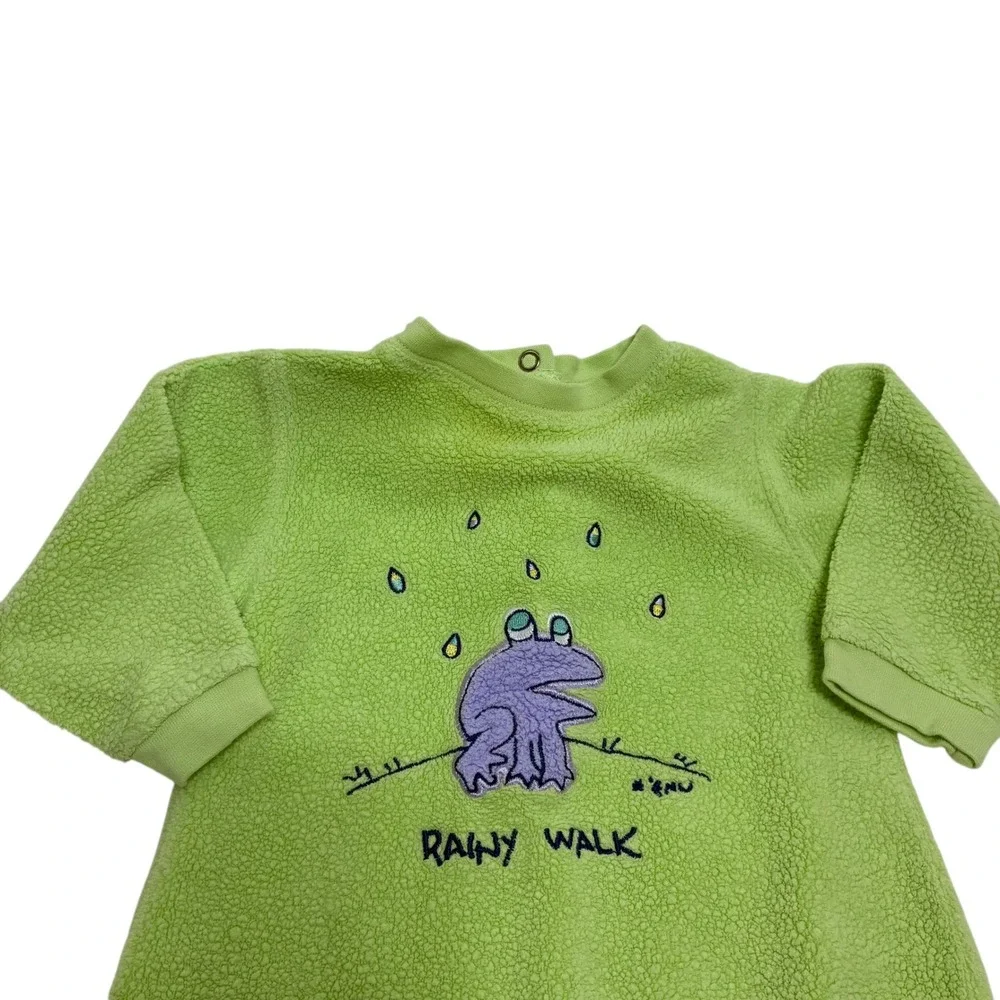 Carter's Kids 3-6M One-Piece Coverall Green Frog Rainy Walk Fleece Snap Romper